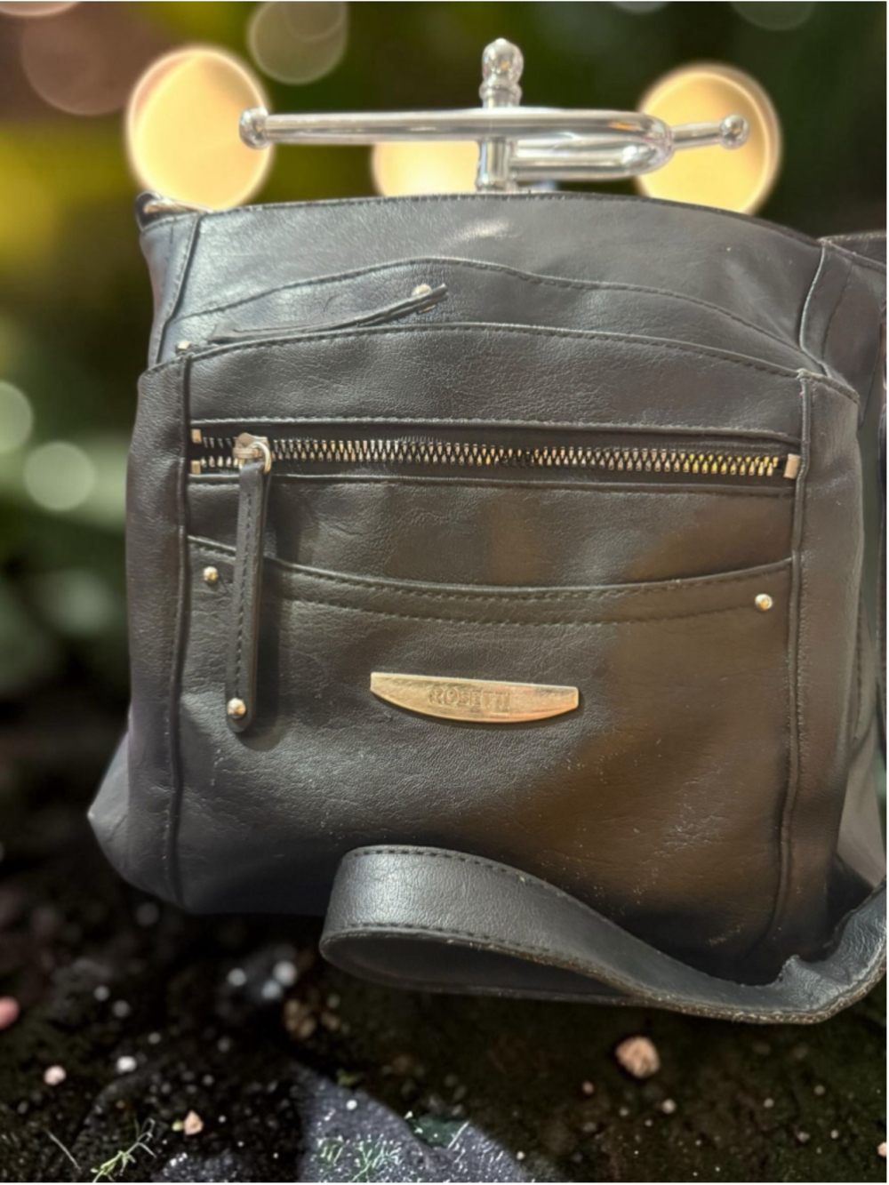 Rosetti Black Crossbody Bag | Multi Pocket Organizer Purse | Adjustable Strap